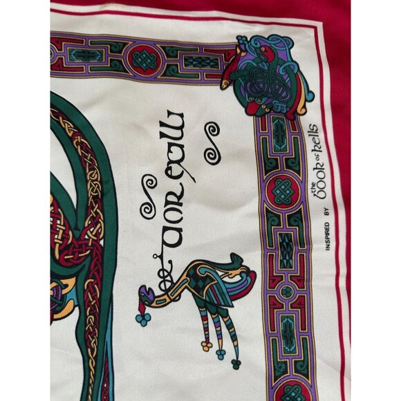 Celtic Design Square Scarf 100% Polyester Red/White inspired by book of Kells - Picture 4 of 9